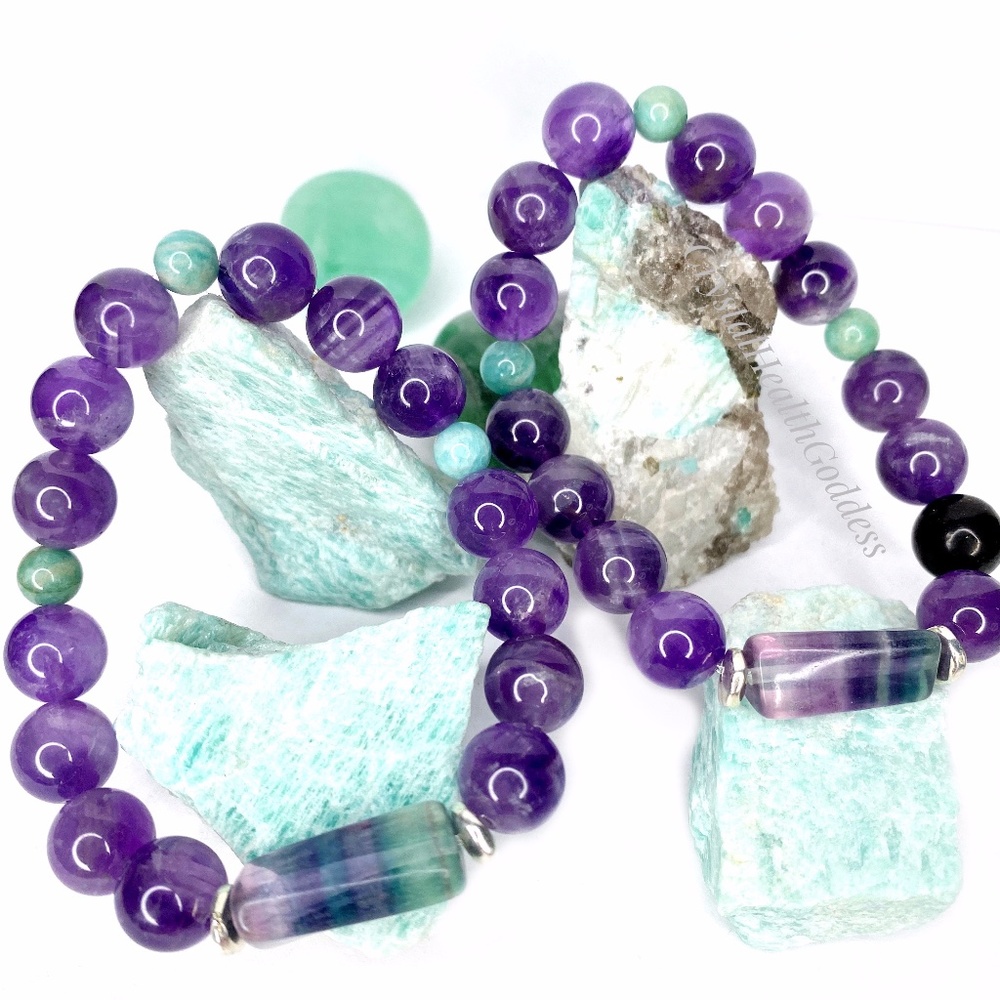Amethyst Fluorite Amazoite Bracelet